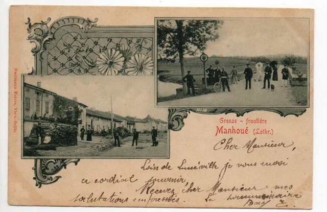 MANHOUE Moselle CPA 57 gruss 2 vues frontiere et rue