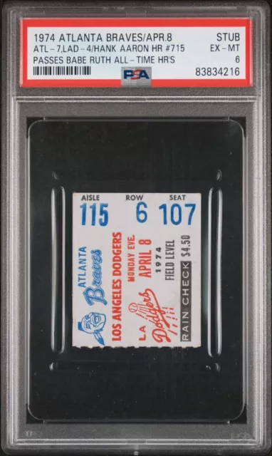 Hank Aaron Home Run King # 715 Breaks Babe Ruth Record PSA 6 Ticket 1974 April 8