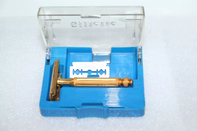 Vintage Gold 1947-1951 3-Piece Gillette Ball End Tech Safety Razor with Case