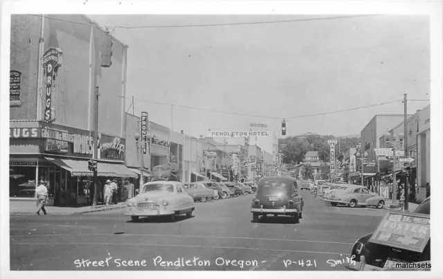Autos 1940s Pendleton Oregon Street Scene Smith RPPC real photo postcard 10925
