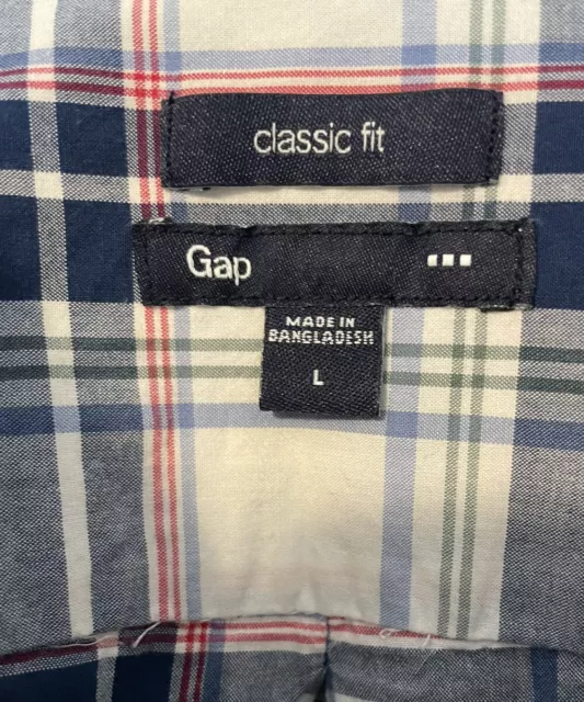 GAP CLASSIC FIT Shirt Mens Large Plaid Long Sleeve Button Up Pocket Red ...