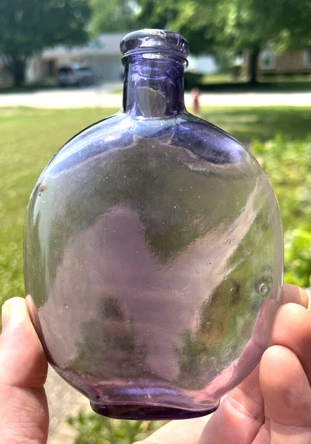 Nice Amethyst Colored Pumpkinseed Whiskey Flask 1/2 Pint 1880'S Era Dug L@@K