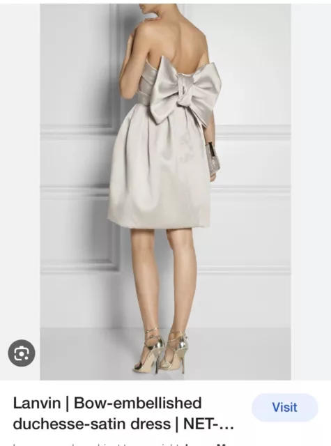 Lanvin Silver strapless bow-embellished Silk Dress