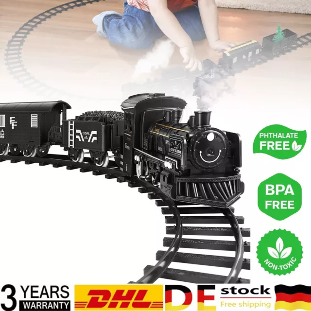 Spielzeug Eisenbahn mit 4 Waggons Elektrische Lok Dampflokomotive Güterwagen DHL