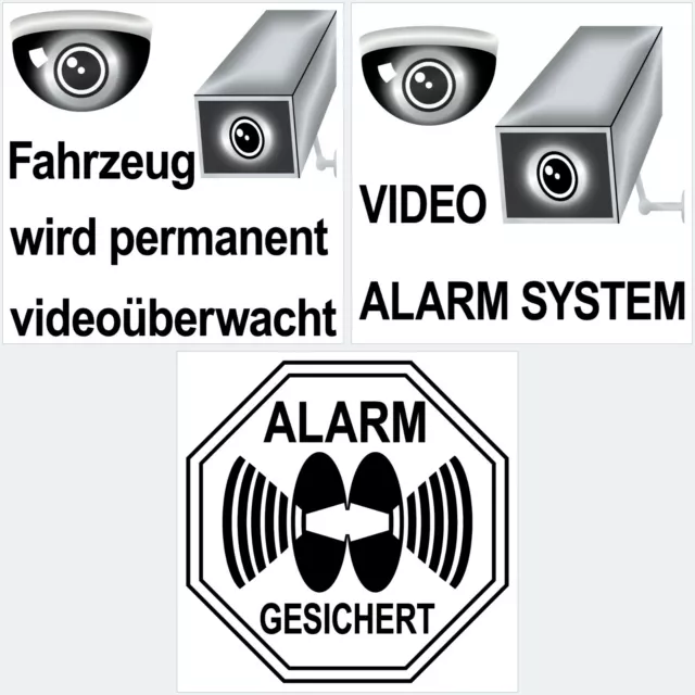 Set Aufkleber 5cm Video Überwachung Alarm System gespiegelt Innenseite Fenster