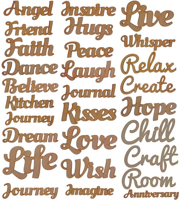 Laser Cut Wooden MDF Craft Shapes Blanks Words MULTIPLE DESIGNS