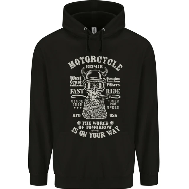 Felpa con cappuccio riparazione moto biker uomo 80% cotone
