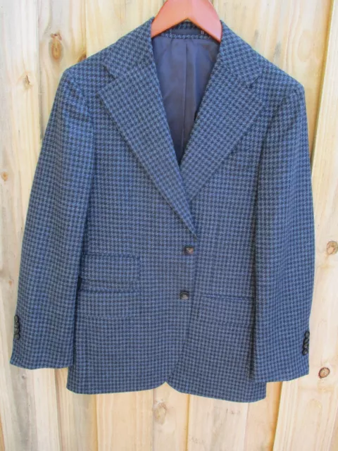 SuitSupply slim blue houndstooth plaid wool cashmere tweed two piece suit 36S