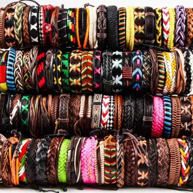 Wholesale lot 30pcs Mix Style Genuine Handmade Leather Cuff  Bracelet Wristband