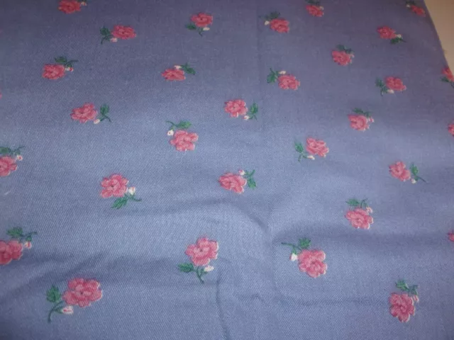 VTG PETER PAN PINK ROSES ON BLUE COTTON/BLEND SEW/CRAFT Fabric 1 Yd X 44