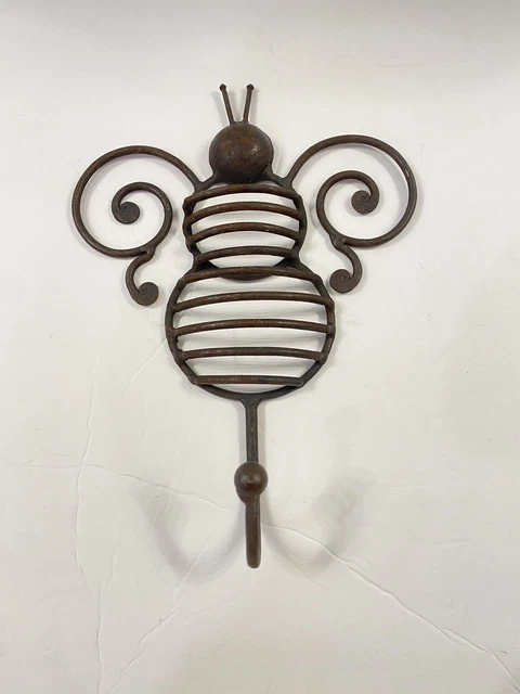 Bumble Bee Vintage Hand Forged Wrougt Iron Handcrafted Coat Hook Wall Hook Keys