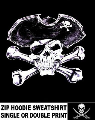 Pirate Captain Hat Jolly Roger Skull Crossed Bones Patch Zip Hoodie Sweatshirt