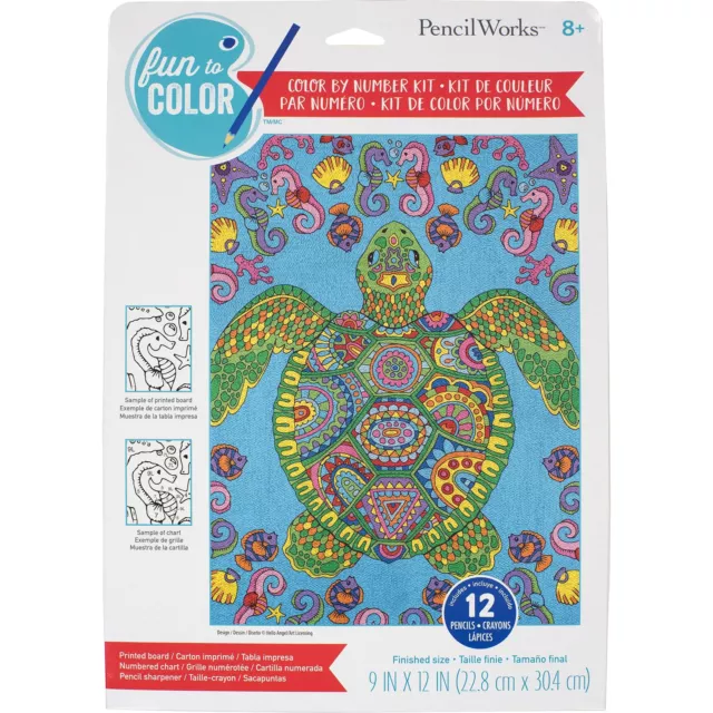 2 Pack Pencil Works Color By Number Kit 9"X12"-Colorful Turtle 91845