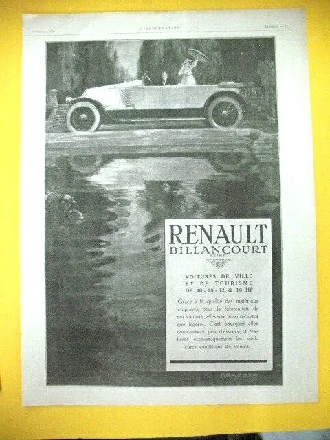 Publicite De Presse Renault Automobile Voitures De Ville Et De Tourisme 1920