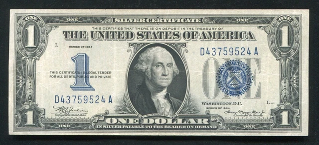 Fr. 1606 1934 $1 One Dollar “Funnyback” Silver Certificate Extremely Fine