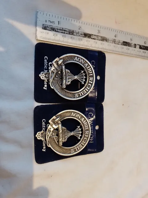 2 X Carrick Jewellery, Art Pewter, Clan Cameron  Crest 's, for Glengarry,TOS etc