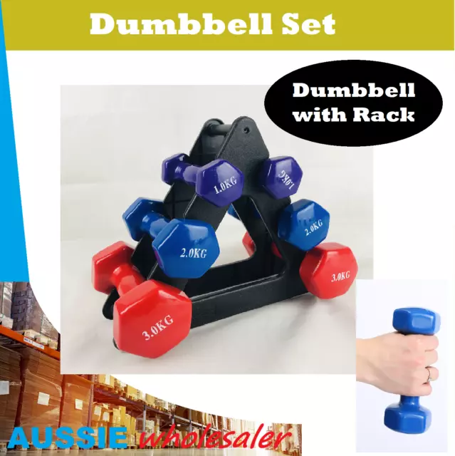 AU Set of 6 Dumbbell Weights with Rack 1/2/3kg x2 Exercise Fitness Gym Dumbells