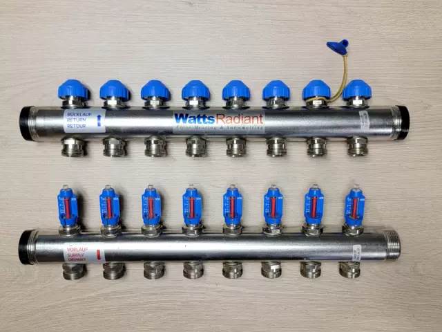 New Watts Radiant Heat Manifold 8 Circuits 1" 8-Port Stainless Steel