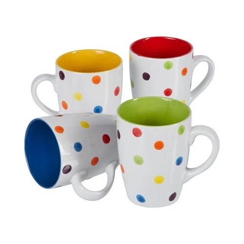TRI Kaffee-Becher 4 Stück Kaffeetassen Tasse mit Henkel bunt Steingut Becher Tee