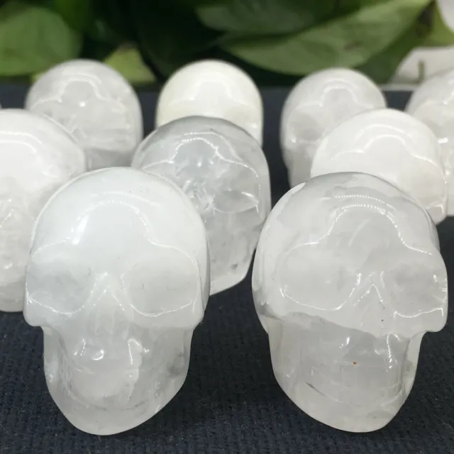 2pc Natural white crystal Quartz hand Carved skull crystal Reiki healing1.5''