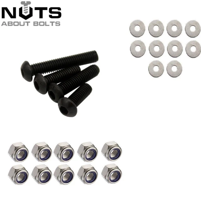 M4 M5 M6 M8 M10 Black Socket Button Dome Bolt High Tensile Zinc Nyloc ...