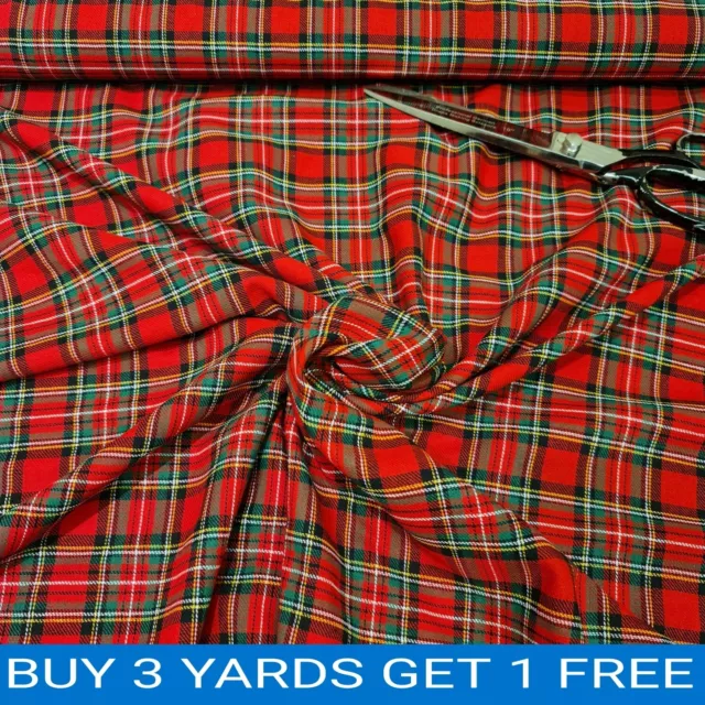 Genuine Red Royal Stewart Tartan Woven 100% Brushed Cotton Craft Dress Fabric