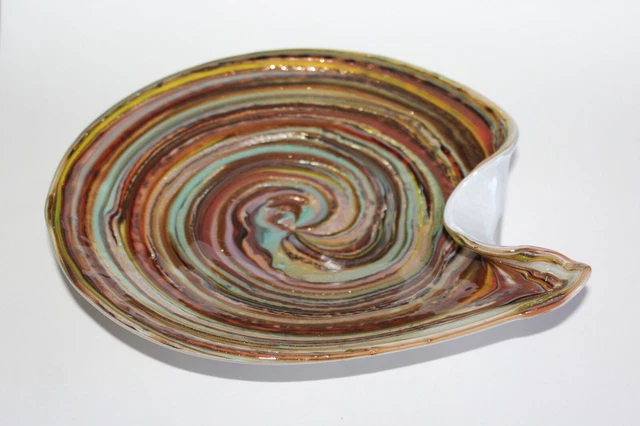 Vintage 50s White Cased Tutti Frutti Style Avem Biomorphic Bowl With Aventurine