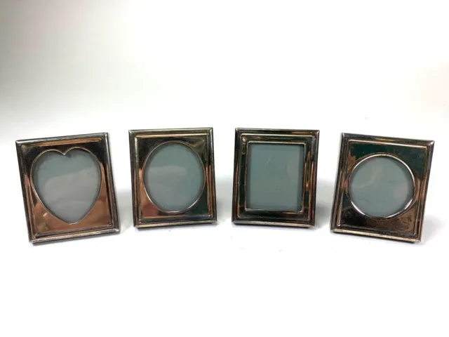 4 Vtg Silver Plate on Brass Miniature Picture Photo Frames Small Heart Keepsakes