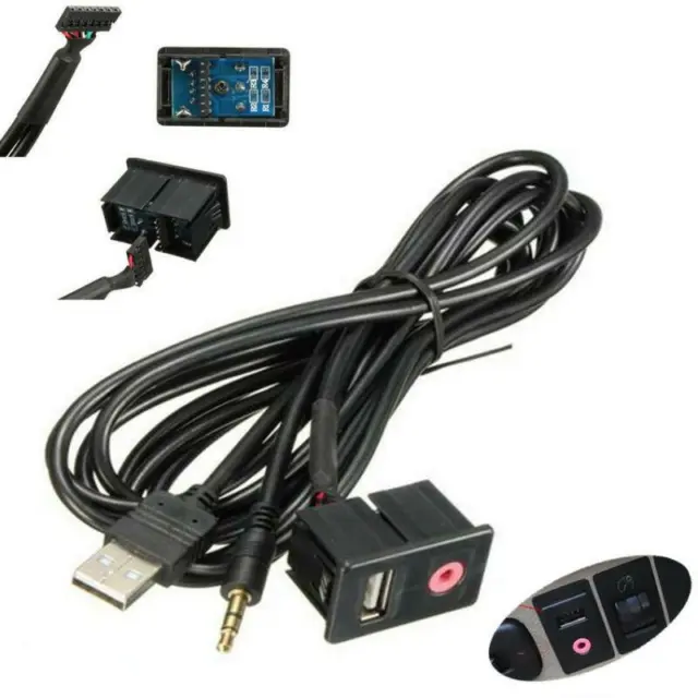 Car Flush Mounting Adapter Panel Dash Audio 3.5mm USB AUX Headphone Male Jack