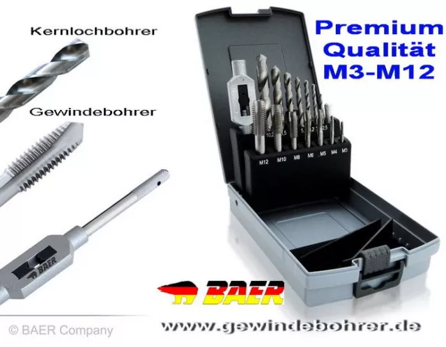 Premium HSSG Gewindebohrer Set M 3 - 12 + Bohrer Gewindeschneider