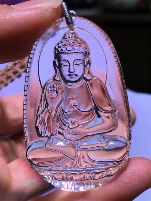 100%Natural Clear White Crystal Quartz Buddha Vairocana Pendant+Necklace Healing
