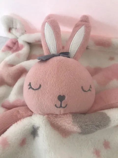 Bunny Rabbit Baby Security Blanket Lovey Pink Grey Minky Dot