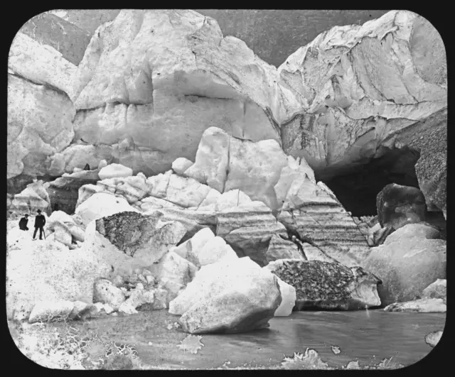 Magic Lantern Slide, Two Men on Glacier, Norway? 1890s. Rare!