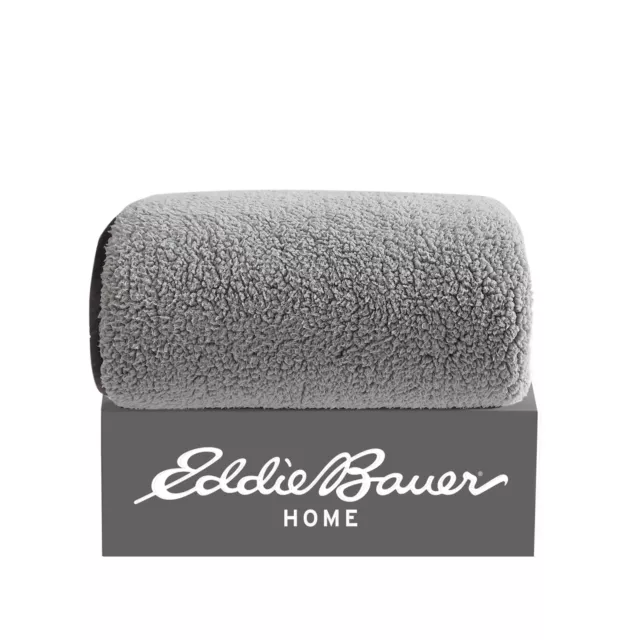 Eddie Bauer Solid Sherpa Grey Throw Blanket-50X60