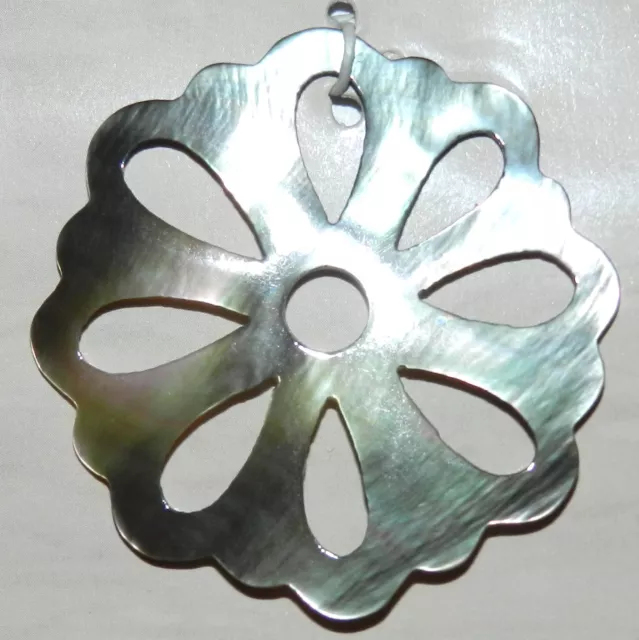 P2185 Black Lip Shell 42mm Carved Flower Mother of Pearl Pendant Focal Bead