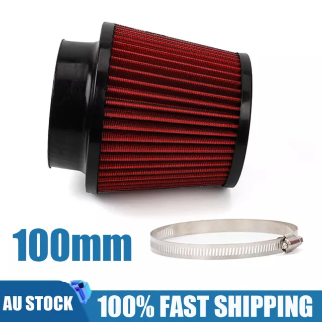 RED Pod Filter 100MM 4" Neck 6" Long Tapered High Performance FLOW w/ clamp NEW