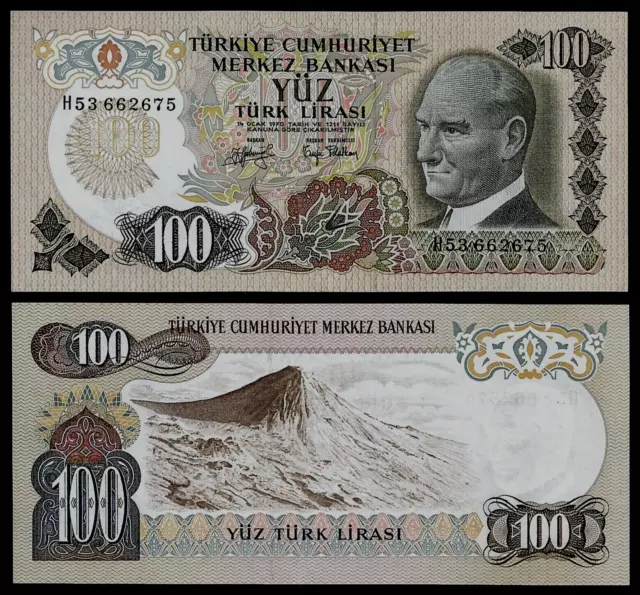 Turkey 100 LIRA P-189 1970 ATATURK UNC Turkish Mountain World Currency BANK NOTE