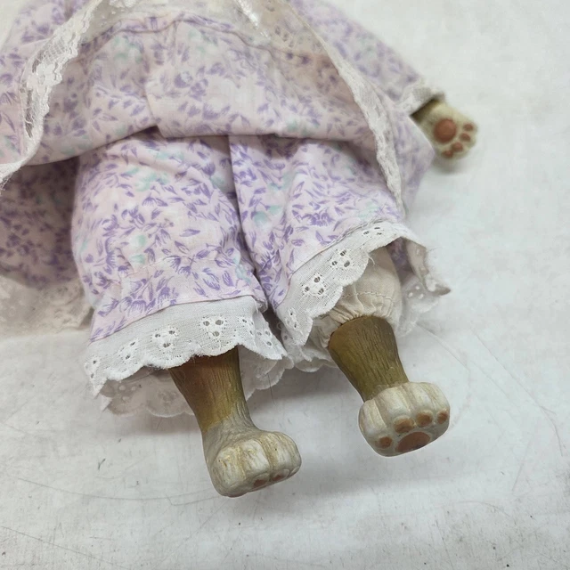 VINTAGE PORCELAIN BISQUE Cat Doll Victorian Floral Lace Dress Bloomers ...