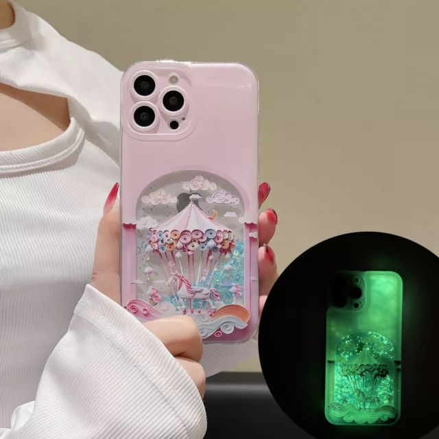 For iPhone Samsung Quicksand Noctilucent Carousel Cute Hot Soft Phone Case Cover