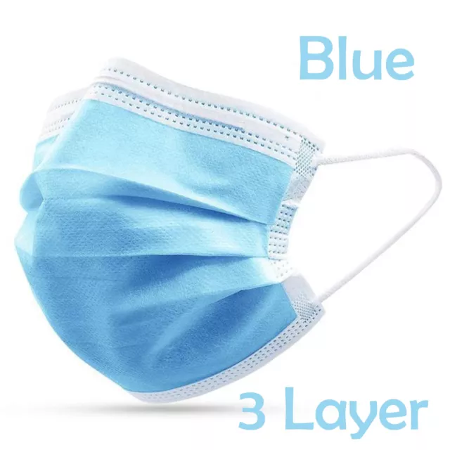 Black / Blue Face Mask 3 Layer Ply Mouth Masks Anti Bacterial Filter Disposable