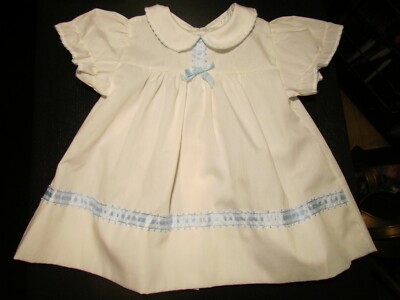 Vintage ALEXIS White and Blue Lace Dress with Embroidered Accents - 13-16 lbs