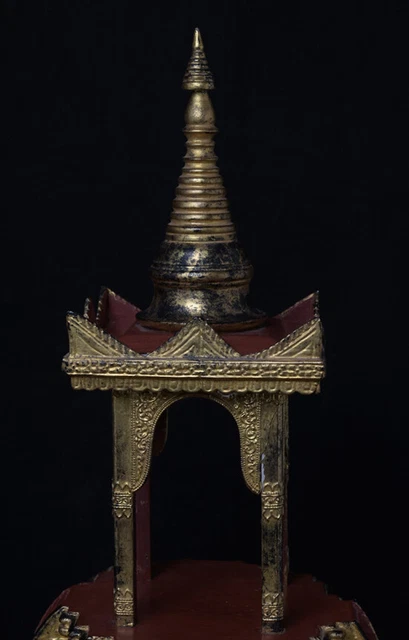Late 20th Century, Antique Burmese Wooden Throne with Gilded Gold and Angels 2
