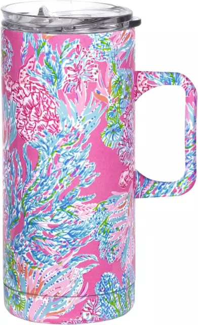 Lilly Pulitzer 16 Oz Travel Mug with Handle and Lid, Stainless Steel Insulated C