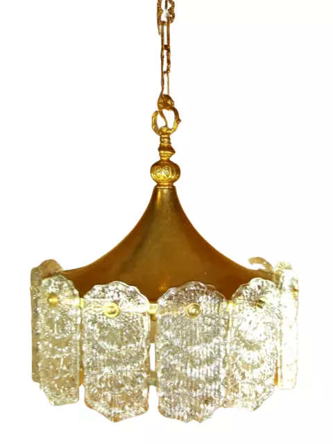 Ceiling pendant light, Mid Century Modern, Art Deco, brass, crystal vintage rare