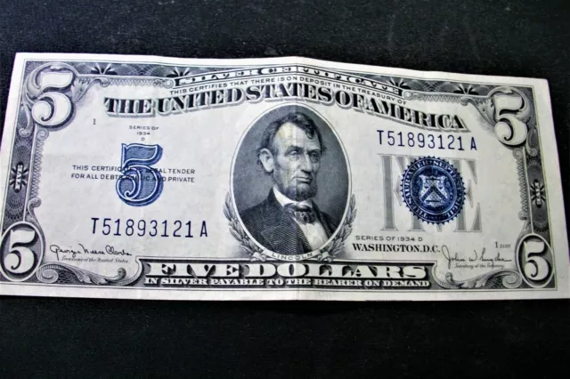 1934 Five Dollars Blue Seal  Xf