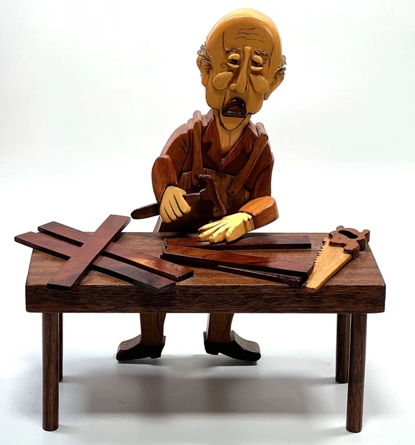 Old Man Carpenter Wood Figurine Folk Art - Woodworking Father’s Day Gift