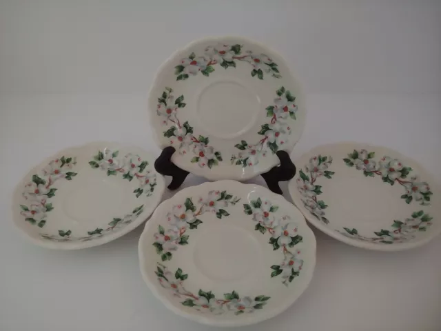 SYRACUSE CHINA SAUCERS Dogwood Pattern Vintage Restaurant Ware Set of 4