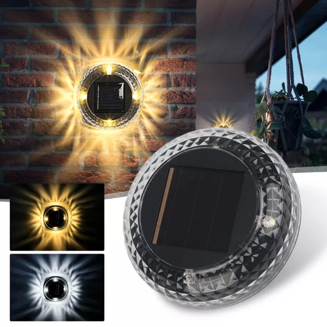 Round Solar Powered Garden Lights Bright White LED Fence Shed Wall Door Lights