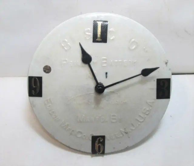 Vintage Edison BSCO Primary Battery 6.75" Porcelain Lid Wall Mount Clock Working