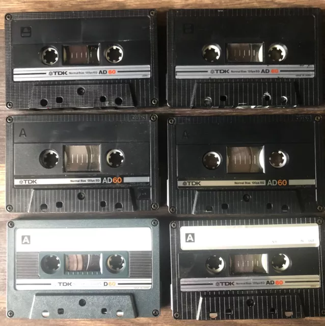 SIX 'TDK AD60' C60  Audio cassette Tapes Please see description